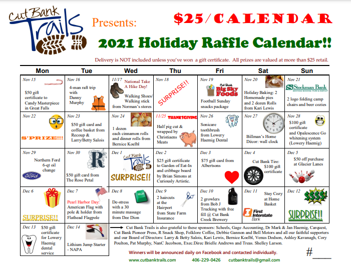 Cut Bank Trails Holiday Calendar Raffle