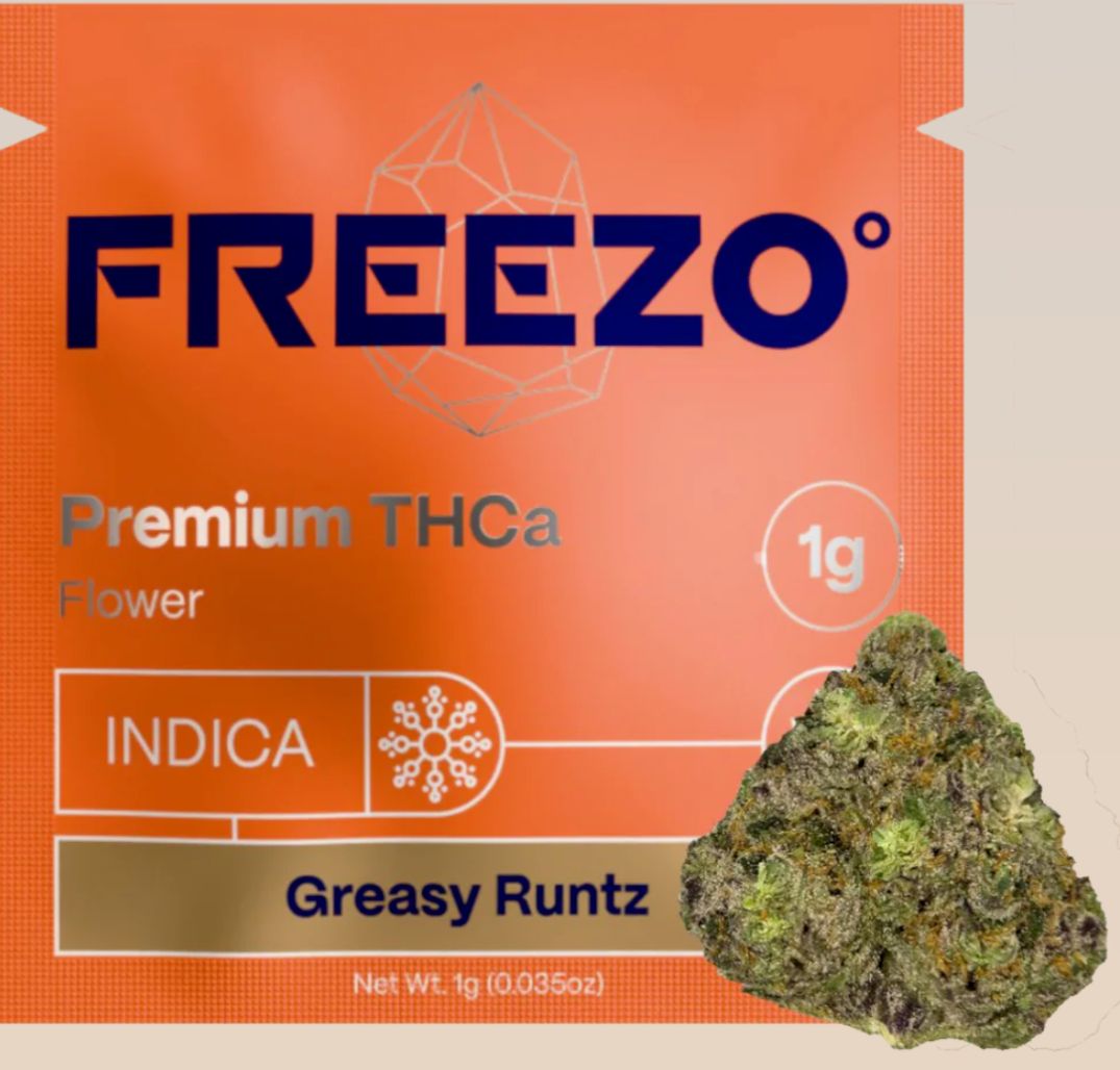 FREEZO: 1g Flower Uncoated - Greasy Runtz INDICA