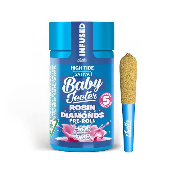 Baby Jeeter: 5pk INFUSED Pre-Rolls • Rosin Enhanced Diamonds - High Tide SATIVA