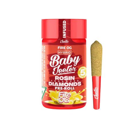 Baby Jeeter: 5pk INFUSED Pre-Rolls • Rosin Enhanced Diamonds - Fire OG HYBRID