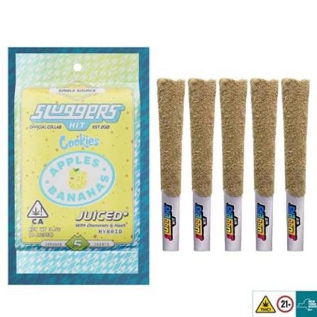 Sluggers HIT: 5 Infused Joints JUICED* With Diamonds & Hash - Apples & Bananas HYBRID