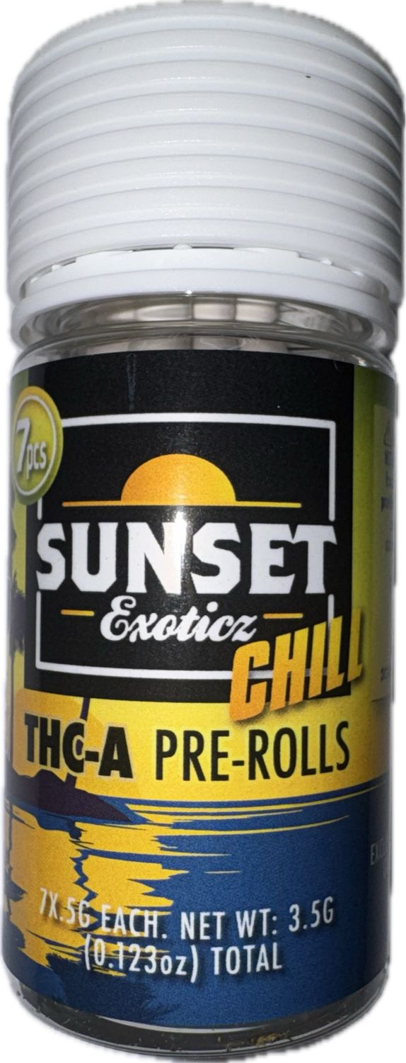 SUNSET Exoticz: 7pcs THC-A Pre-Rolls - Sour Apple INDICA