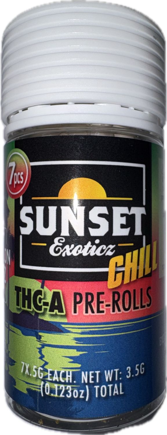 SUNSET Exoticz: 7pcs THC-A Pre-Rolls - Watermelon Zkittlez HYBRID
