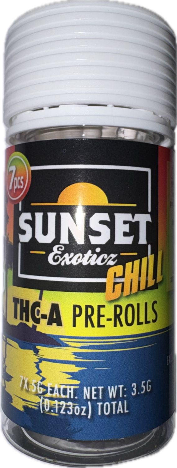 SUNSET Exoticz: 7pcs THC-A Pre-Rolls - Mango Tango HYBRID