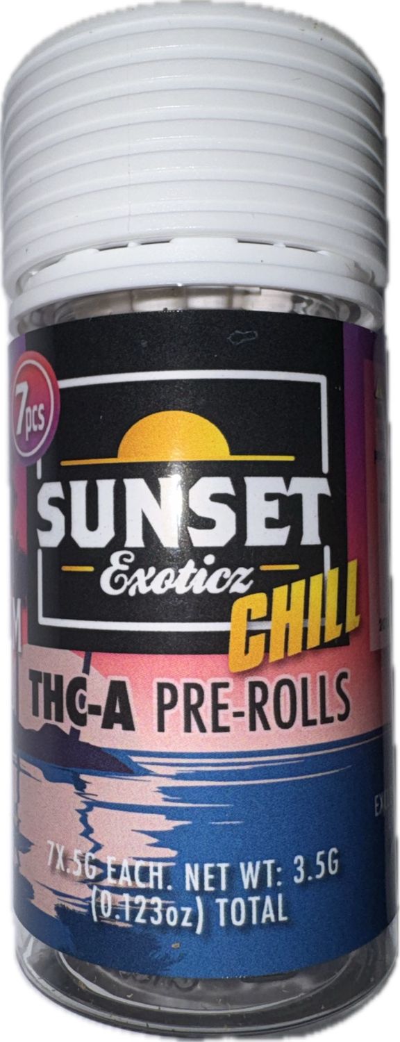 SUNSET Exoticz: 7pcs THC-A Pre-Rolls - Bubblegum INDICA