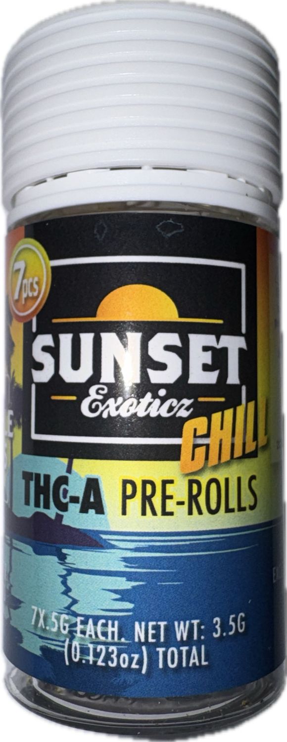 SUNSET Exoticz: 7pcs THC-A Pre-Rolls - Pineapple Express SATIVA