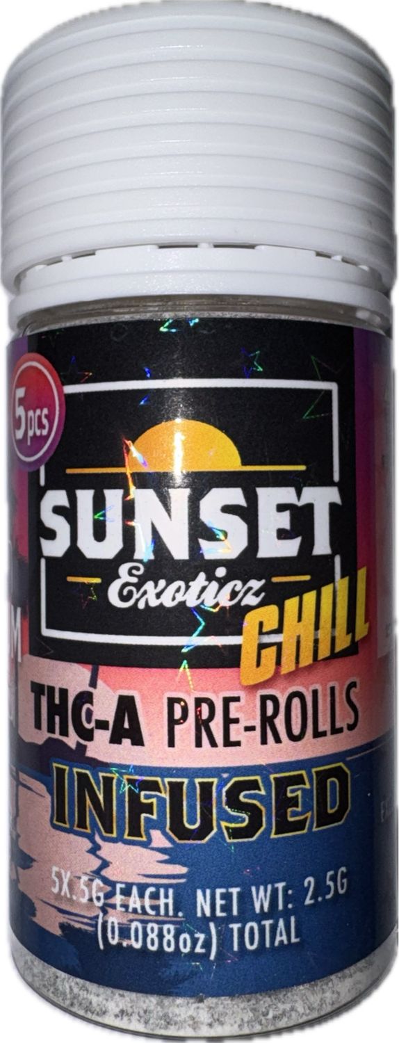 SUNSET Exoticz: 5pcs INFUSED THC-A Pre-Rolls - Bubblegum INDICA