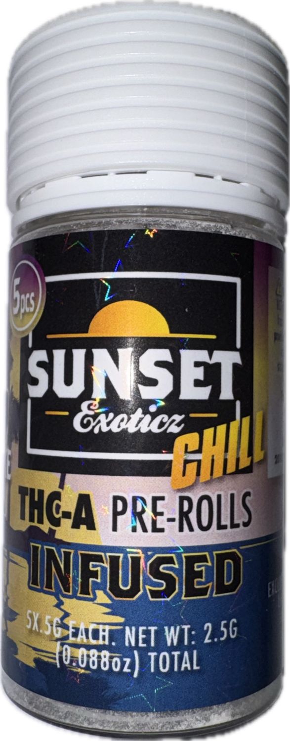 SUNSET Exoticz: 5pcs INFUSED THC-A Pre-Rolls - Lemon Cheese Cake SATIVA