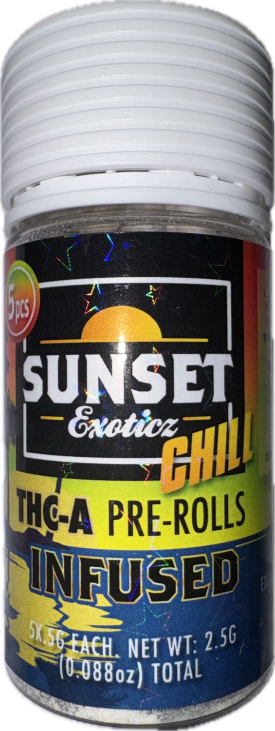 SUNSET Exoticz: 5pcs INFUSED THC-A Pre-Rolls - Mango Tango HYBRID