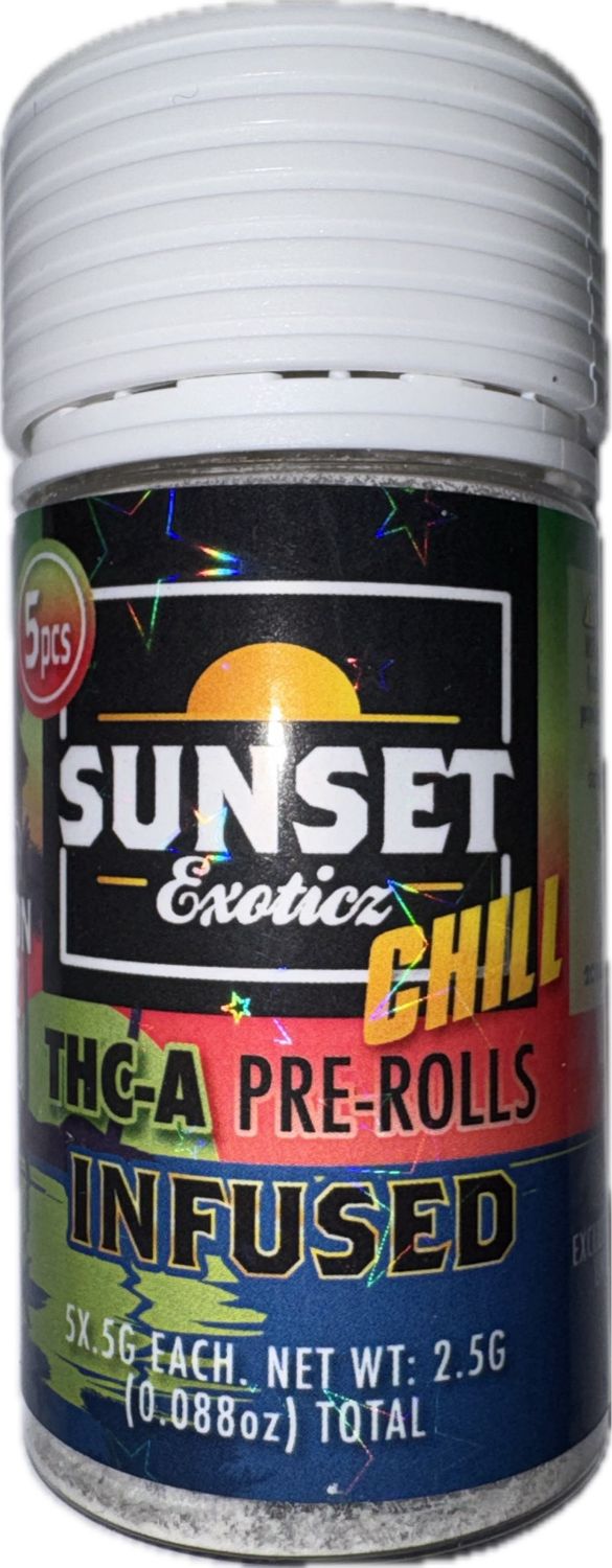 SUNSET Exoticz: 5pcs INFUSED THC-A Pre-Rolls - Watermelon Zkittlez HYBRID