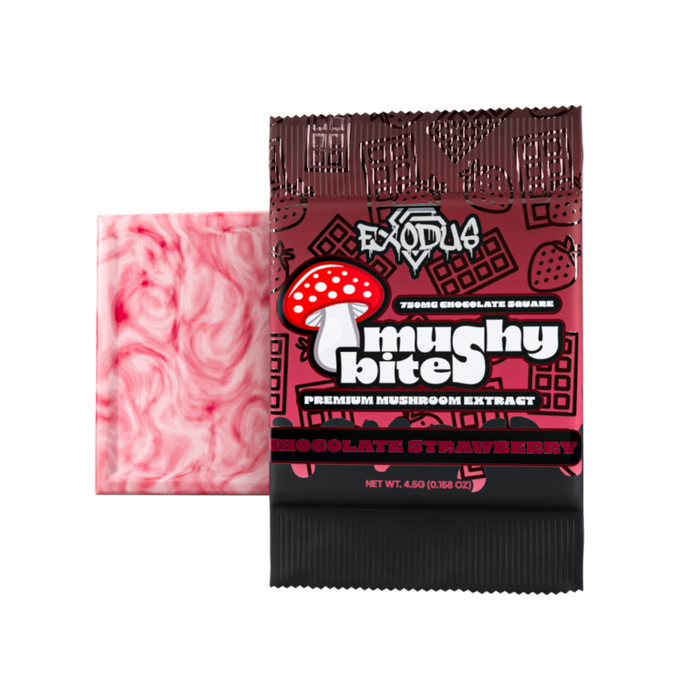 EXODUS Mushy Bites: 750mg Premium Mushroom Extract Chocolate Squares - Chocolate Strawberry