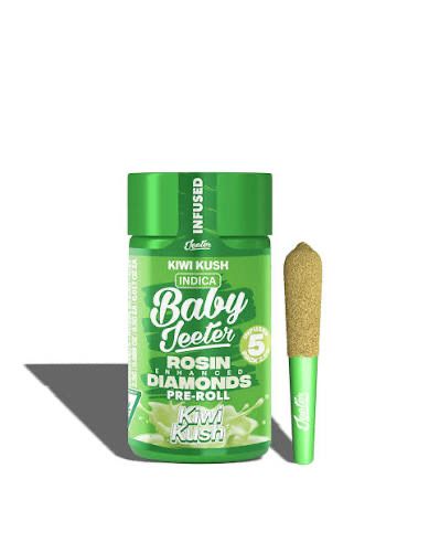 Baby Jeeter: 5pk INFUSED Pre-Rolls • Rosin Enhanced Diamonds - Kiwi Kush INDICA