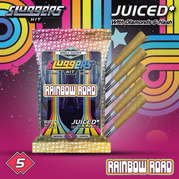 Sluggers HIT: 5 Infused Joints JUICED* With Diamonds & Hash - Rainbow Road SATIVA