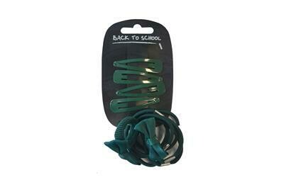 Pack of 12 Hair Accessories (Mix of Bows, Clips & Bobbles) in Bottle Green (RCSNWT303)
