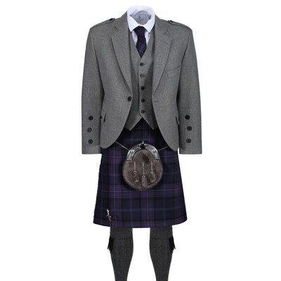 Scottish Thistle Kilt with Light Grey Tweed Jacket