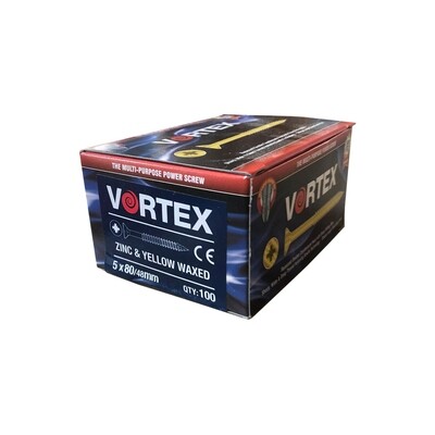 Vortex Zinc and Yellow Waxed Screws (Box of 200) from 5x80 upwards Box of 100 (Various sizes)
