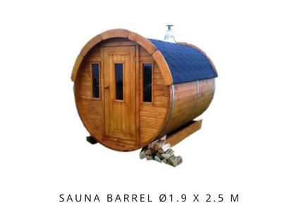 Barrel sauna 2-4 person 1.9m x 2.5m Thermowood
