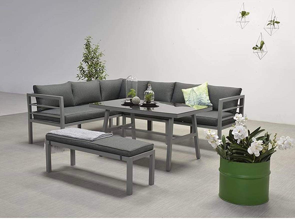 Luxury 3 piece aluminium corner sofa set with table and bench