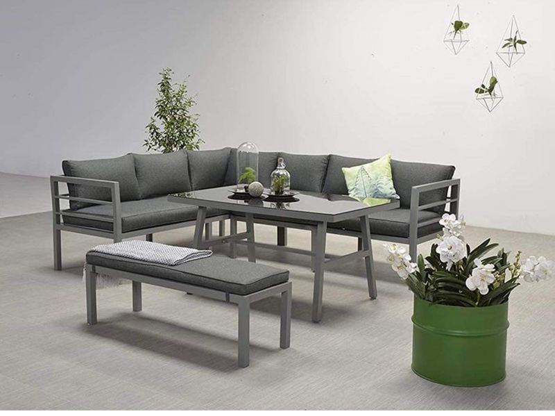 Luxury 3 piece aluminium corner sofa set with table and bench