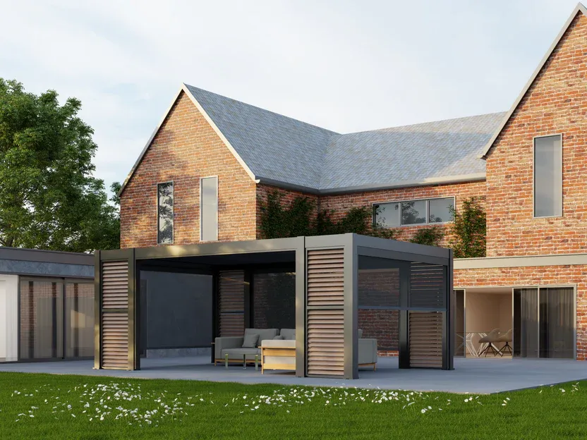 8 Leg Manual Pergola with Louvres + Blinds