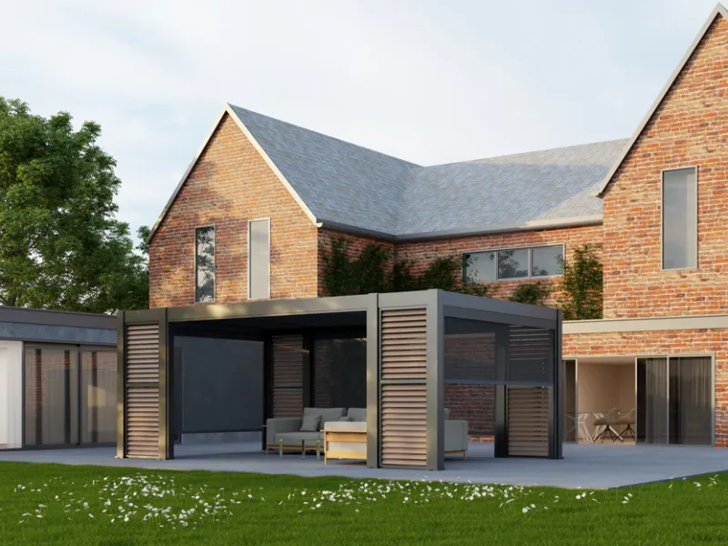 8 Leg Manual Pergola with Louvres + Blinds