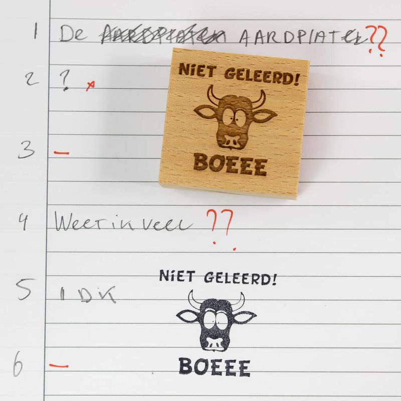 NIET GELEERD BOEEE stempel