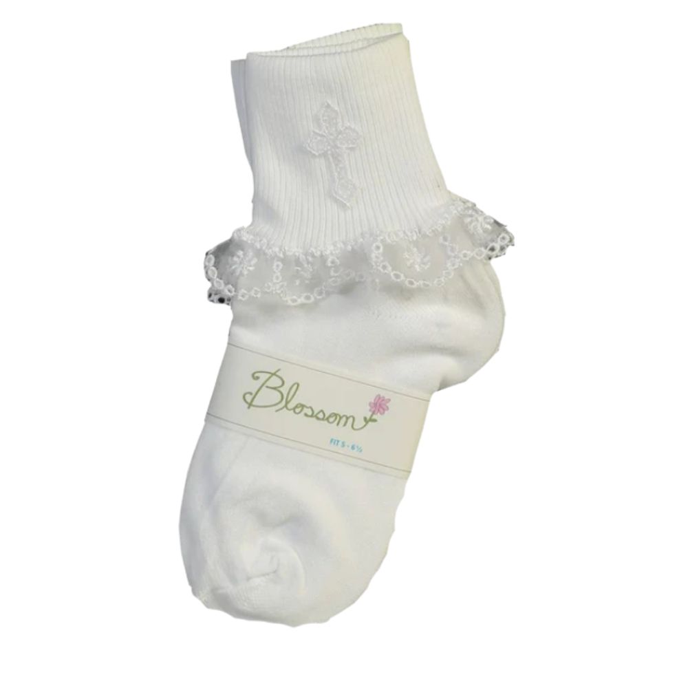 Girls Christening Cross and Lace Socks