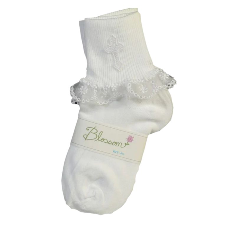 Girls Christening Cross and Lace Socks