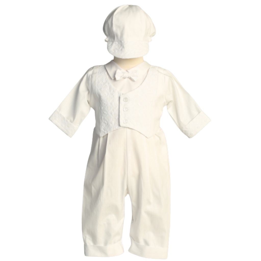 Grayson Embroidered cotton vest with long poly cotton romper set