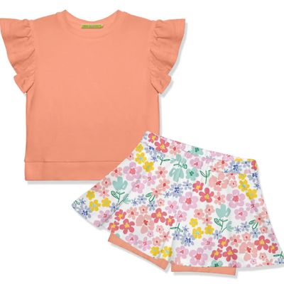 Coral Terry Top &amp; Midtone Floral Skort