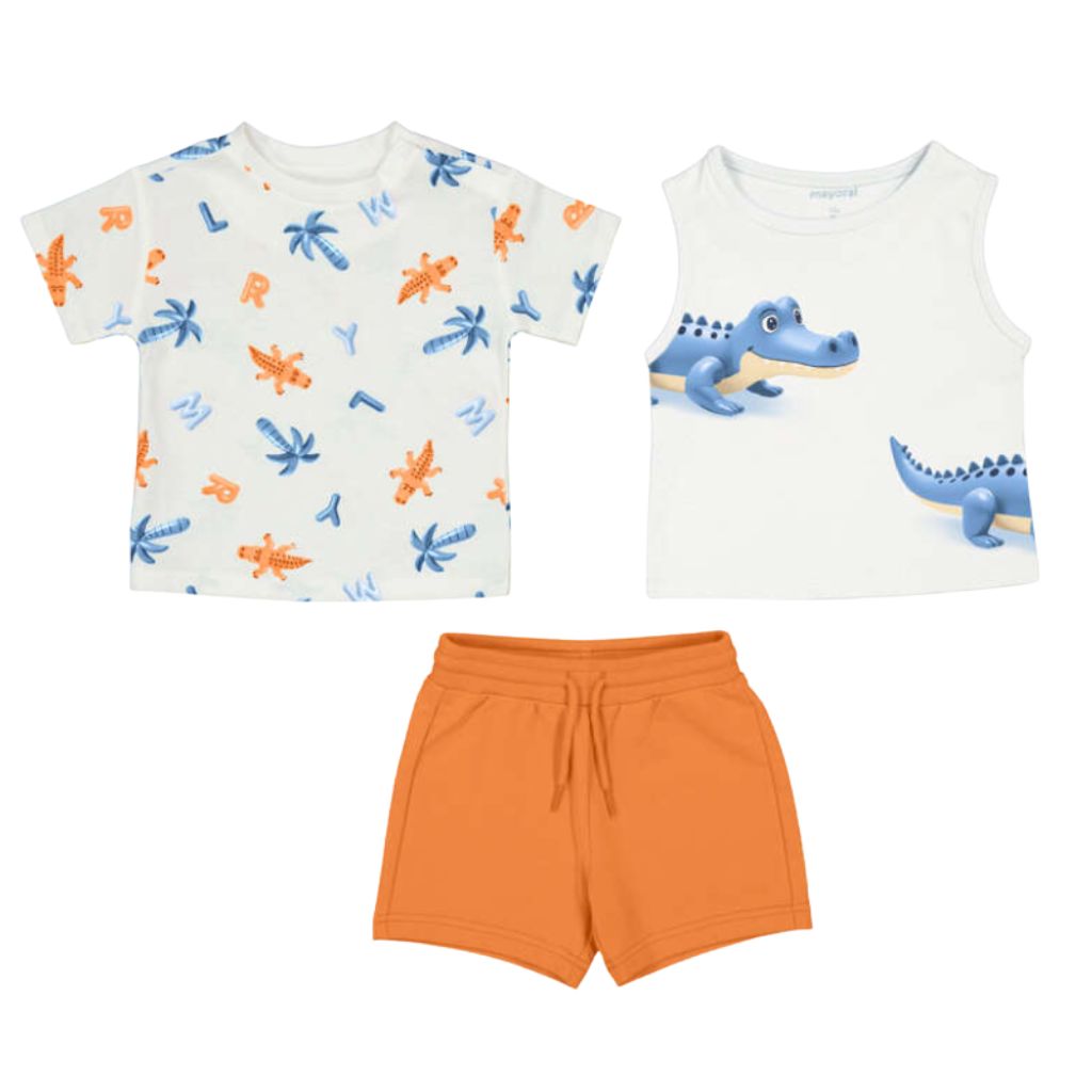 Orange Knit Tank Shirt Set