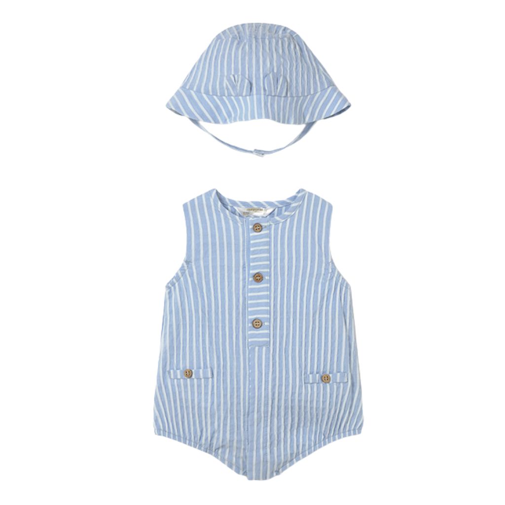 Sky Short Striped Romper with Hat