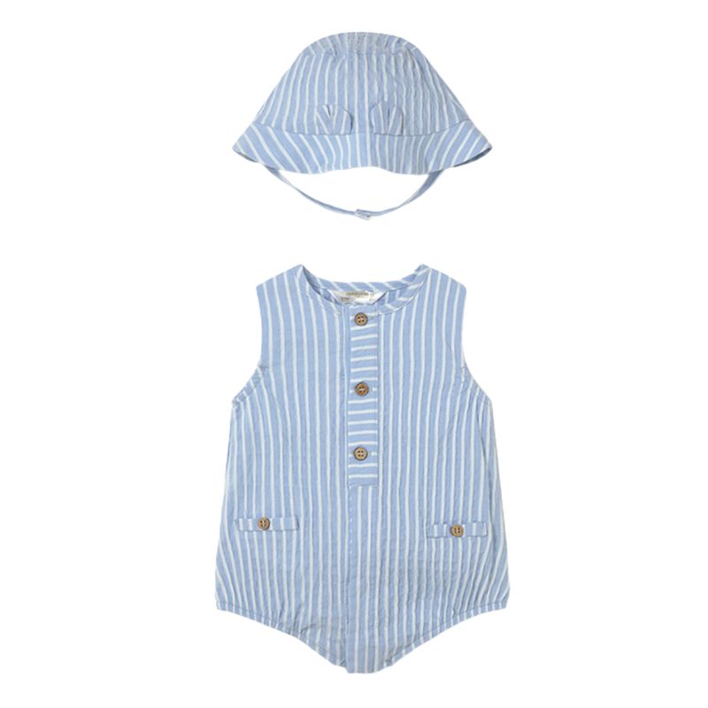 Sky Short Striped Romper with Hat