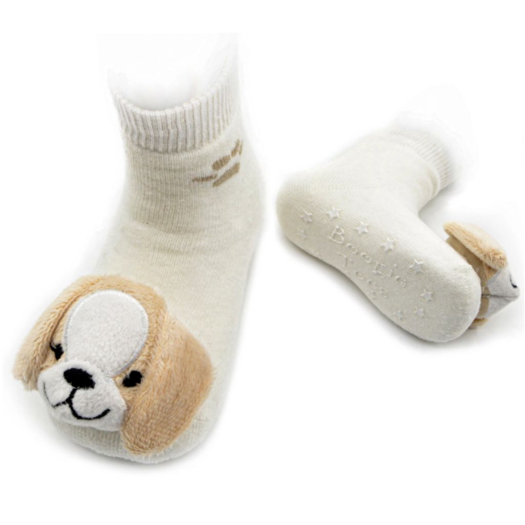 Beige Puppy Rattle Socks 0-12m Beige Puppy Rattle Socks 0-12m
