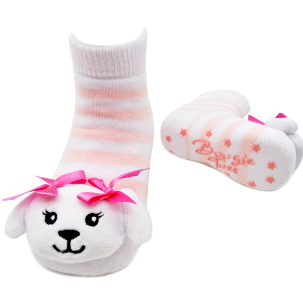 Pink Toy Puppy Rattle Socks 0-12m