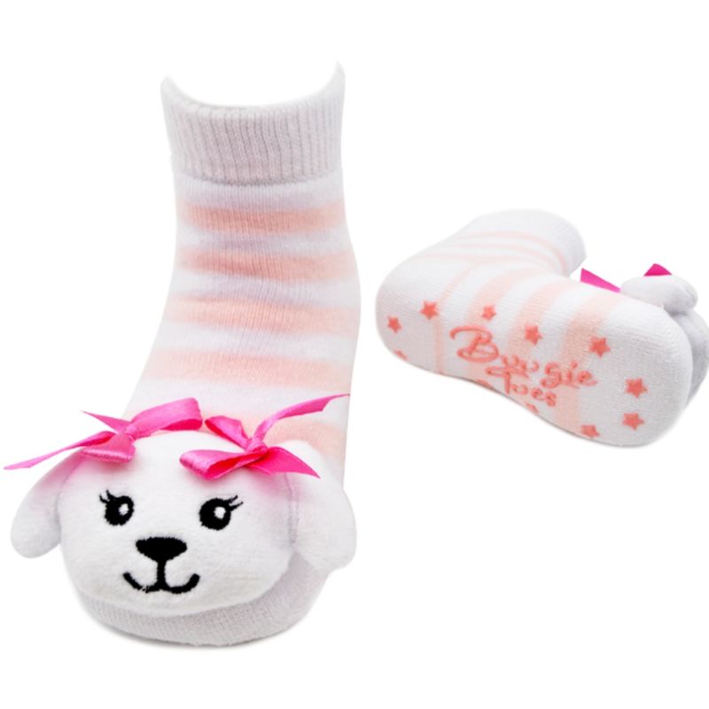 Pink Toy Puppy Rattle Socks 0-12m
