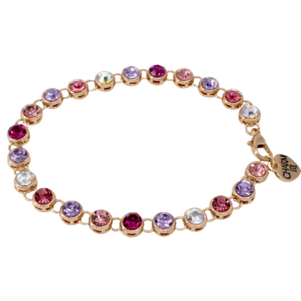 Gold Pink Multi Rhinestone Bracelet