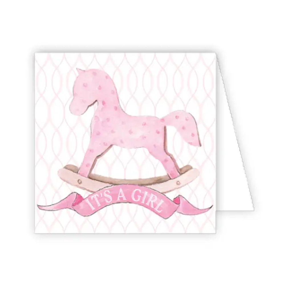It's a Girl Pink Rocking Horse Card