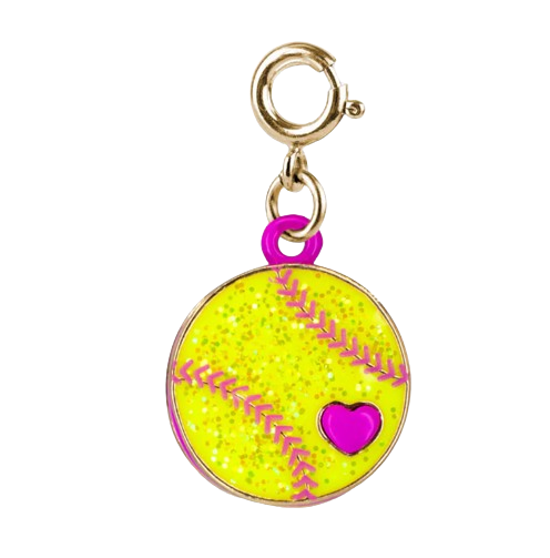 Gold Glitter Softball Charm