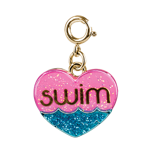 Gold Glitter Swim Heart Charm
