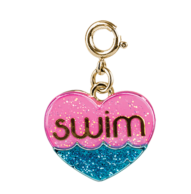 Gold Glitter Swim Heart Charm