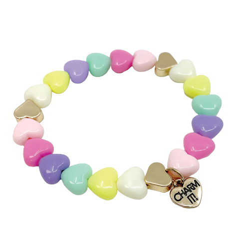 Gold Pastel Heart Stretch Bead Bracelet