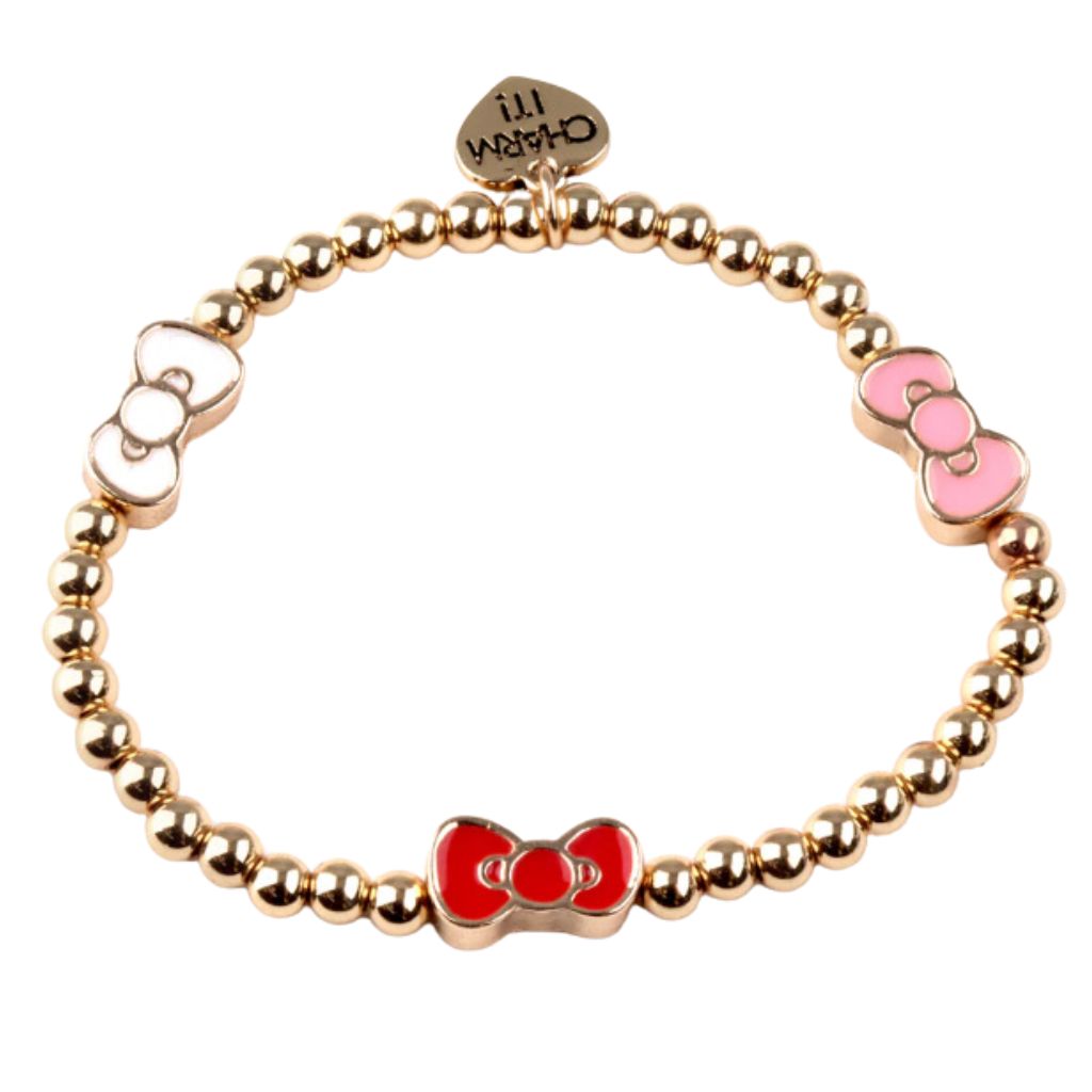 Gold Hello Kitty Bow Stretch Bead Bracelet