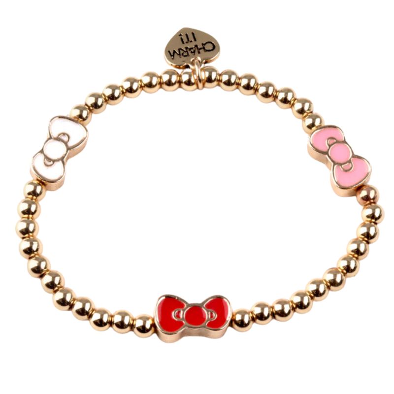 Gold Hello Kitty Bow Stretch Bead Bracelet