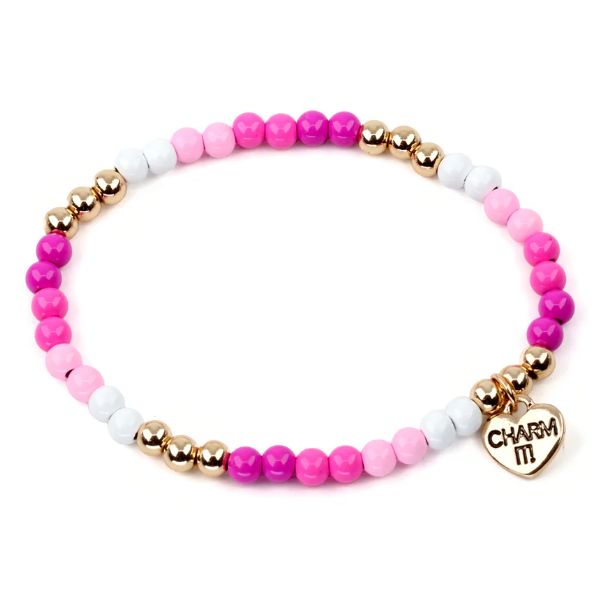 Gold Pink Stretch Bead Bracelet