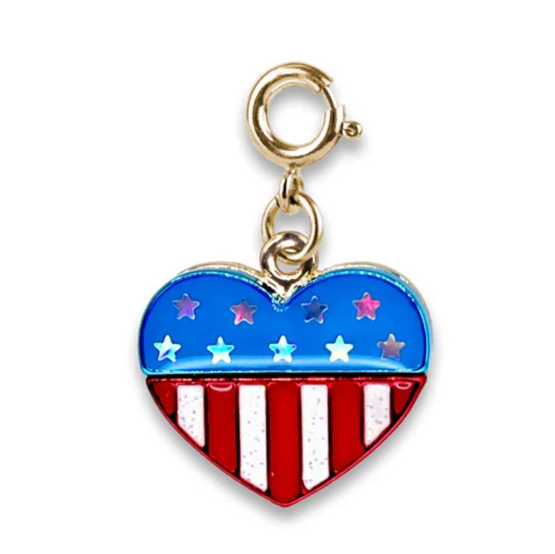 Gold Glitter Flag Heart Charm