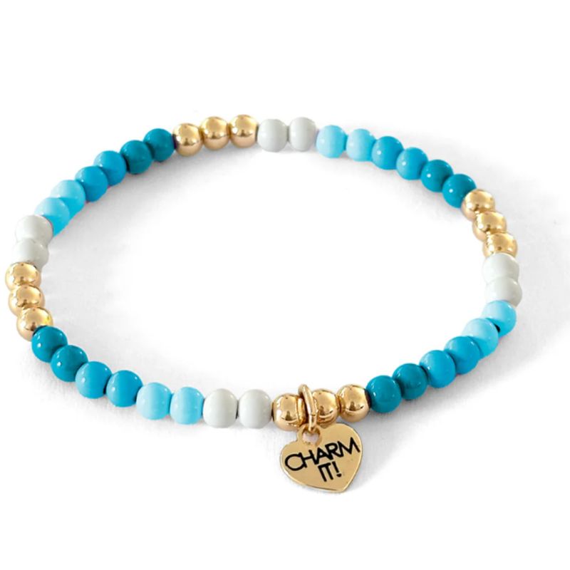Gold Aqua Stretch Bead Bracelet