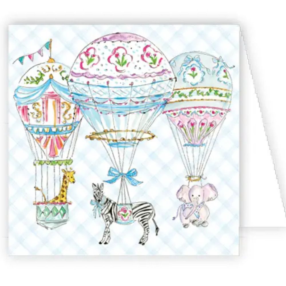Blue Hot Air Balloon with Animals Card