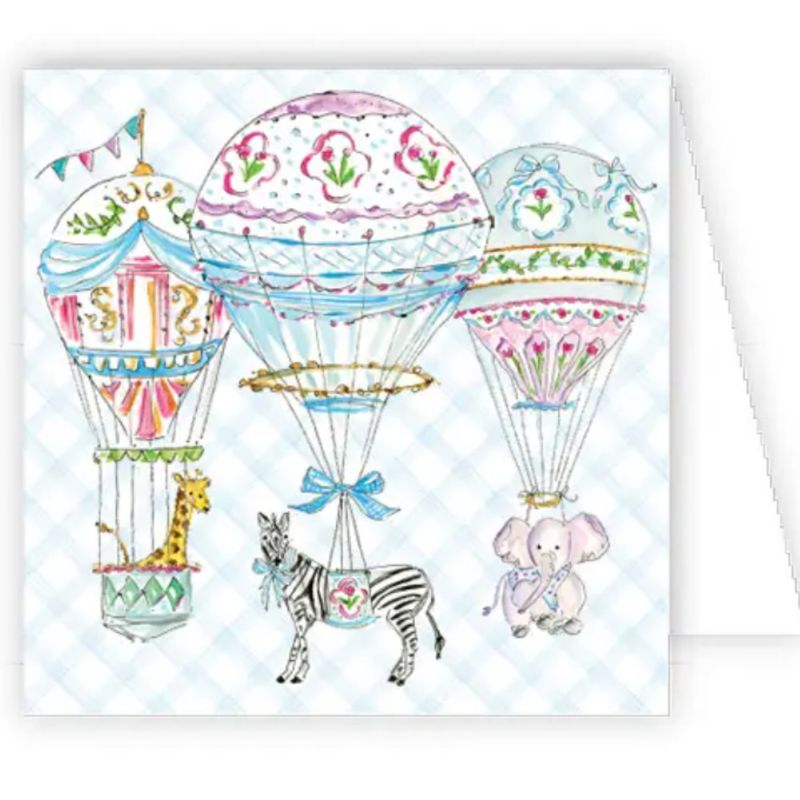 Blue Hot Air Balloon with Animals Card