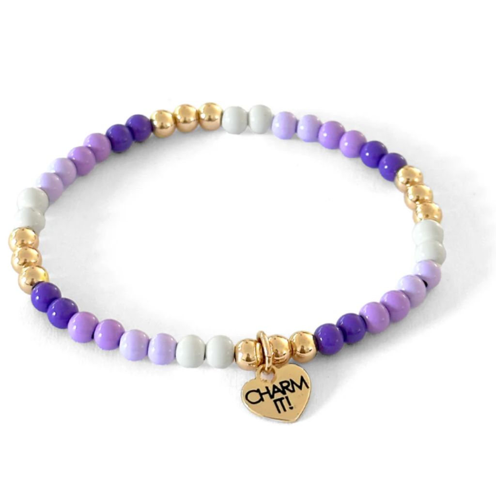 Gold Purple Stretch Bead Bracelet